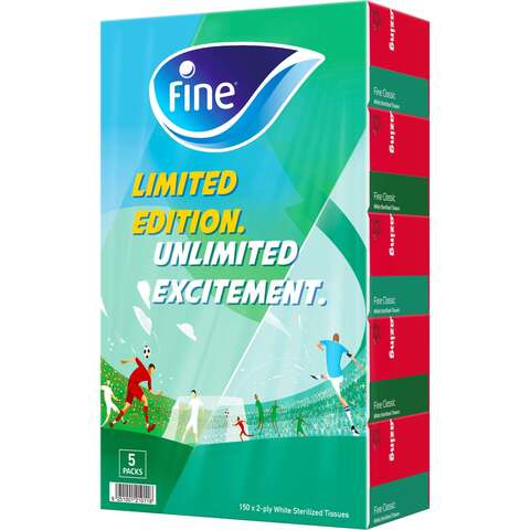 Fine Classic Soft Sterilized White Facial Tissues White 150 countx5