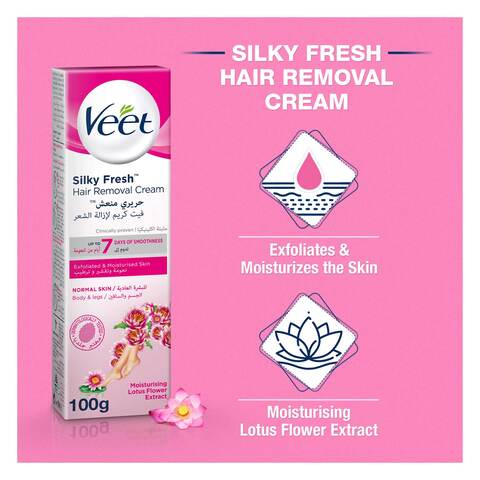 Veet Silky Fresh Hair Removal Cream Body &amp; Legs for Normal Skin, Soothing Aloe Vera &amp; Violet Blossom Fragrance &ndash; 100g