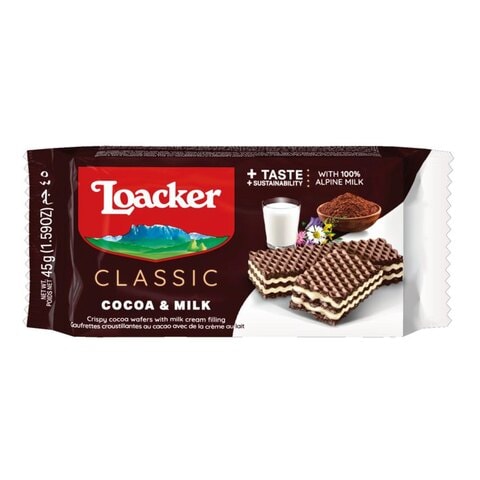 Loacker Classic Cocoa And Milk Wafers 45g