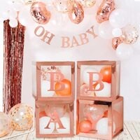 Baby Shower Boxes Party Decorations &ndash; 4Pcs Transparent Balloons Decor Baby Box Baby Blocks Decorations for Boy Girl Baby Shower 1st Birthday Party Gender Reveal Backdrop (Rose Gold)