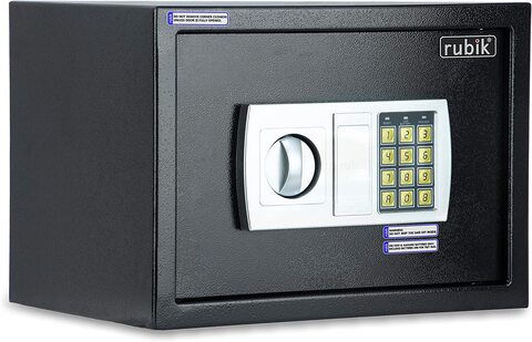 Rubik Safe Box with Key and Pin Code Keypad A4 Documents Size Security Safety Locker for Cash Jewelry Passports (25x35x25cm) Black