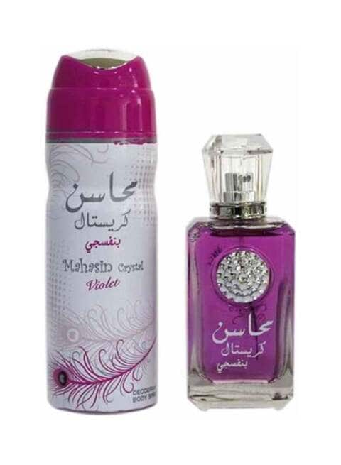 Lattafa Mahasin Crystal Violet Gift Set EDP 100 ml, Deodarant, 200ml