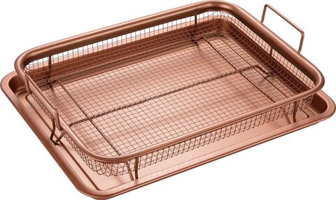 Copper Crisper Tray Non-Stick Oven Baking Tray with Elevated Mesh Crisping  Grill Basket 2 Piece Set Extra Large 13X19 – by Nuovva