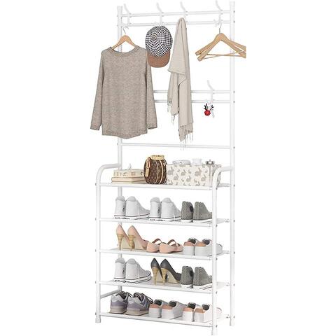 Aiwanto 5 Tier Shoes And Coat Rack Shoes Storage Shelf For Home (White)