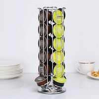 LIYING 360-degree Rotating Coffee Capsule Holder for 28 Dolce Gusto Coffee Pods, Countertop Coffee Capsule Storage Rack, Metal Coffee Pod Organizer with Non-slip Base for Home, Office, Silver