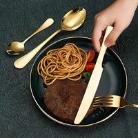 24 Pieces Stainless Steel Flatware Set with Stand, Cutlery Set Mirror Polished, Service for 6, Include Knife/Fork/Spoon/Teaspoon(Gold)