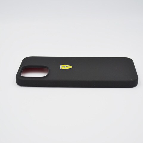 Ferrari Liquid Silicone Case Metal Logo For Iphone 13 Black
