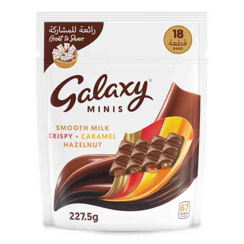 Galaxy Chocolate Minis Mixed Smooth Milk Hazelnut Crispy And Caramel 18 Bars  227.5g