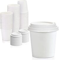 Yesocea 4 Oz Disposable White Paper Cups With White Lids - On The Go Hot And Cold Beverage All-Purpose Sampling Portion Cup For Coffee, Espresso, Water, Juice And Tea, Food Grade Safe [50 Sets]