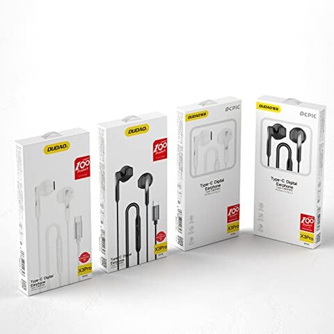 DUDAO USB C Earphone with Microphone Wired Earphones HiFi Stereo Sound Headphone In-Line Control Soft PVC Compatible with iPad mini 6 iPad Pro Galaxy S20 S20+ S20 Ultra Pixel 3 and tablet White(X3PRO)