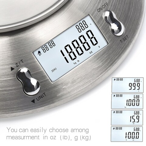 Digital Electronic Kitchen Scale Stainless Food Scale Measuring Tools 5kg/1g LCD Display with Alarm Timer Temperature Sensor