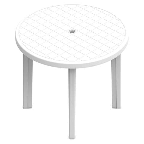 White plastic store round table