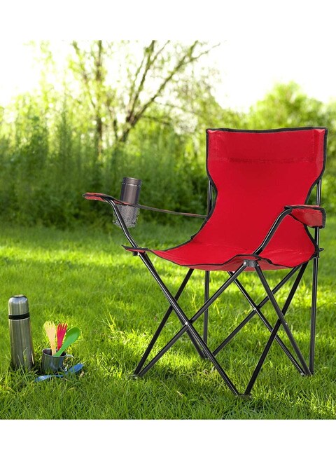 ALSAQER-Camping Chair/Picnic chair/Out Door Chair  Hand Support with Cup Holder with Carry Bag(Red)