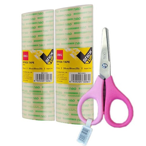 Deli Stationery Roll Tape Multicolour Pack of 2 with Scissors