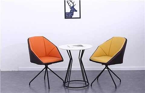 LANNY Home Leather upholstered Dining Chair F567 ORANGE with Metal Frame Nordic light luxury sofa chair office chair