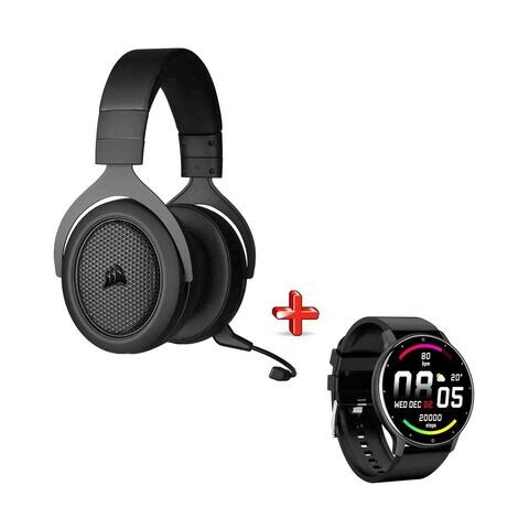 Corsair Bluetooth Gaming Headset HS70 Black + Excel Watch Classic-5GPS (Plus Extra Supplier&#39;s Delivery Charge Outside Doha)