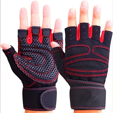 1 Pair Fitness Gloves Half Fingertip Weight Portable Sport Workout Lifting  Training Gym Mittens Portable Hand Protection Accessories Men Women Red S 