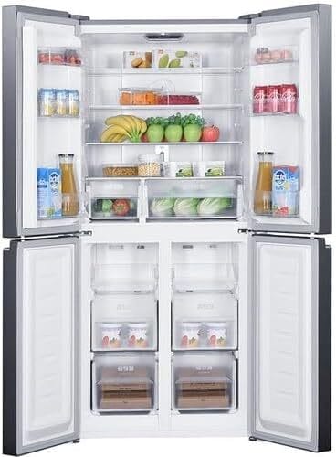 Sharp 401L Net Capacity French 4 Door Bottom Mount Inverter Refrigerator With Patented Plasmacluster Technology, AGCU Nano Deodorizer Enabled, Black Glass, SJ-FH560-BK3