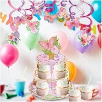 3 Tier Butterfly Flower Cupcake Stand Party Supplies Dessert Holder for Kids Spring Blossom Theme Girls Baby Shower Birthday Party Favors Decorations