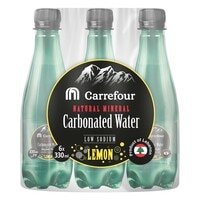Carrefour Natural Mineral Sparkling Lemon Carbonated Water 330ml Pack of 6