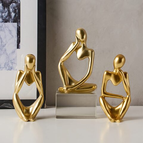 LINGWEI Abstract Thinker Statue and Sculptures Desk Statue Desktop Thinker Statue Home Decor Thinker Statue Statues Desktop Decorative Figurines Gold 3-Pieces Set