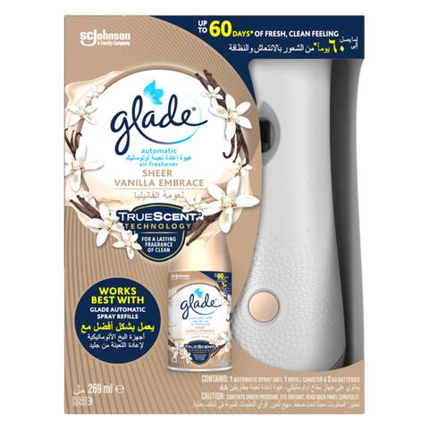 Glade Automatic Spray Holder and Sheer Vanilla Embrace Refill Starter Kit,269ml Refill