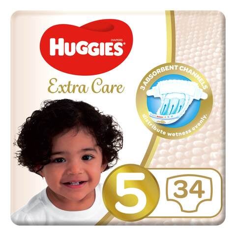 Huggies Extra Care Baby Diaper Size 5 12-22kg Jumbo Pack White 34 Diapers