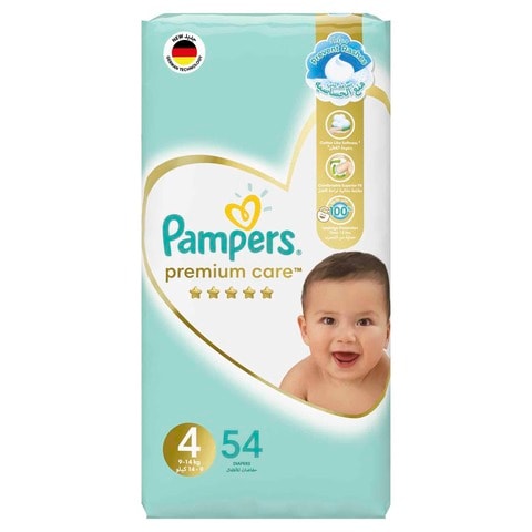 Pampers Premium Care Diapers Maxi Size 4 9-14kg Value Pack White 54 count