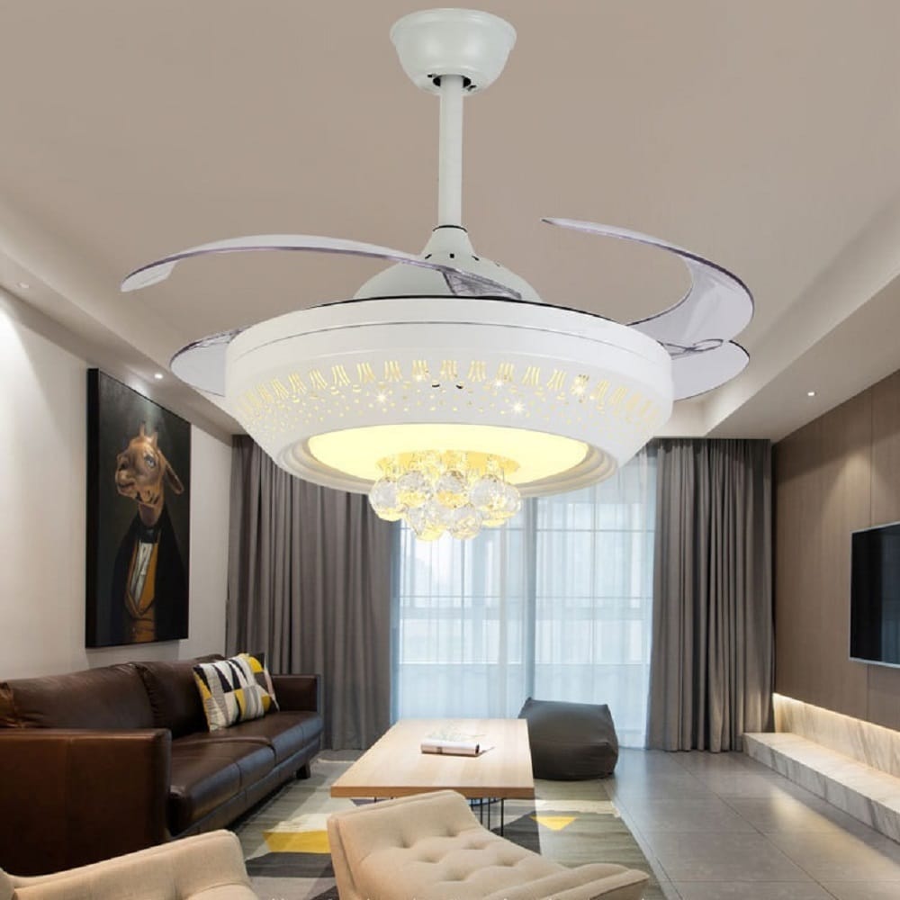 Buy Al Rambo Crystal Ceiling Fan With Lights Decorative Fan Lamp In 7 Colors With Remote Control Led Ceiling Fan Wooden Chandelier China Style For Living Room Bedroom Restaurant Online Shop