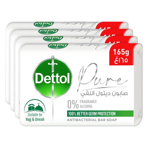 Buy Dettol Pure Anti-Bacterial Bathing Soap Bar, 0% Fragrance  0% Alcohol, Suitable for Hajj  Umrah, 100% Better Germ Protection, 165 g (Pack of 4) in Saudi Arabia