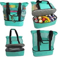 Aiwanto 2 in 1 Beach Bag Travel bag Picnic Bag Mesh Beach Tote Bag with Cooler Bag For Travel Swimming Camping(Green)