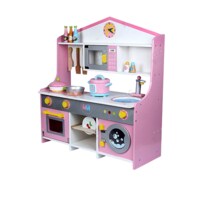 Girls Toy Kitchen Wooden With Washing Machine Pink - Kitchen Toy