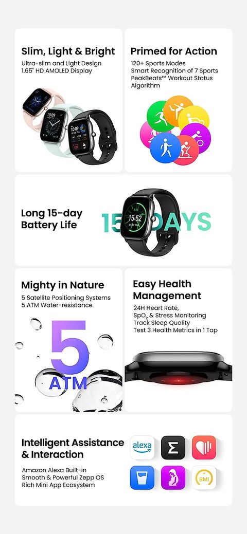 New Amazfit GTS 4 Mini Smartwatch With Alexa Built-in 24H Heart Rate 120  Sports Modes Smart Watch Zepp App