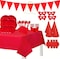 Party Time 110pcs Red Party Supplies Disposable Paper Dinnerware Set Serves 12 guest Paper Plates Napkins Cups Spoon &amp; Fork Hats Banner Table Cover Party Sets for Wedding Birthday Baby Shower