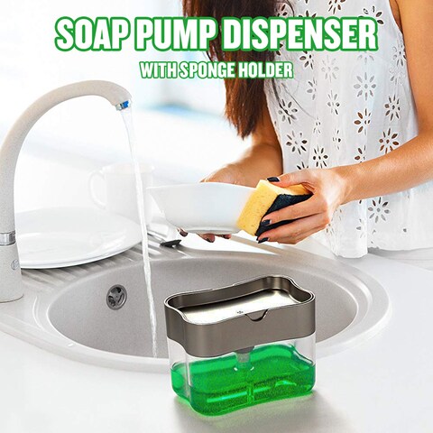 Generic-Soap Pump Dispenser with Sponge Holder 13 Ounces Press Dispenser Compact Storage for Dish Soap Lotion and Sponge