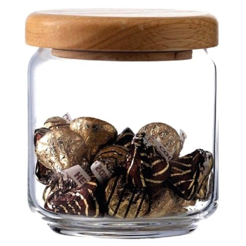 Ocean Glass Pop Jar With Wooden Lid Clear/Brown 500ml