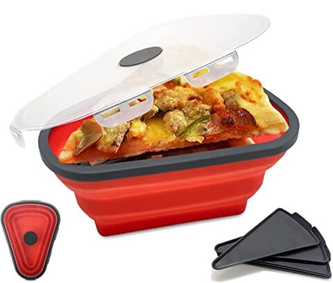 Generic Pizza Storage Container, Collapsible Pizza Slice Container Pizza Storage Containers With Silicone Collapsible Pizza Box Pack With 5 Microwavable Serving Trays