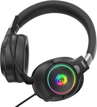 Green Lion Gaming Headphones K10 RGB Lighting Professional With Noise-Cancelling Microphone, 3.5mm Headphone Jack, Padded Headband, Multi-Platform Compatibility Wired Headset-Black