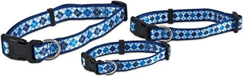 Petmate Aspen Pet Ribbon Overlay Dog Collar 1&quot;X16-26&quot; Harlequin Blue
