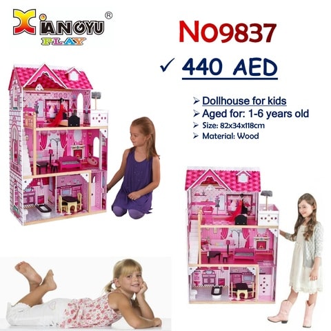 Top bright wooden online dollhouse