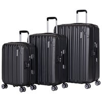 Eminent Hard Case Travel Bag Makrolon Polycarbonate Trolley Luggage Set Lightweight Expandable Zipper Suitcase 4 Quiet Wheels With TSA Lock KG82 Black