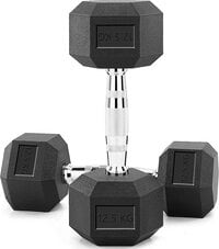 Sky Land Rubber Coated Hex Dumbbell Set With Chrome Metal Handle For Strength Training-[ 2Pcs-Hex Dumbbell]-Em-9260