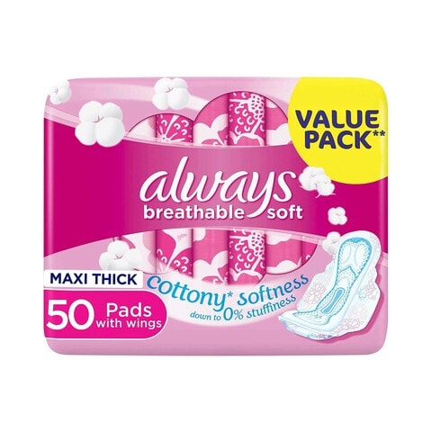 Always Breathable Soft Maxi Thick Large Sanitary Pads with Wings 50 Pads