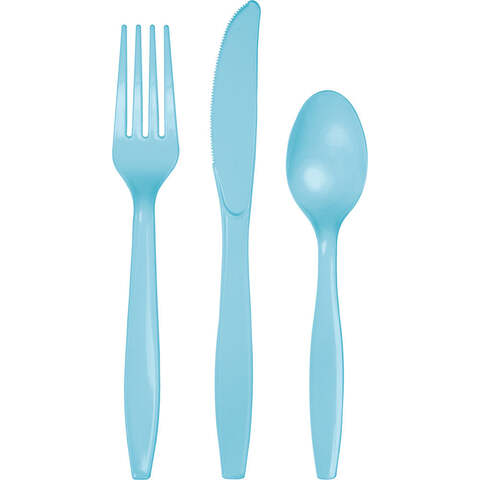 Creative Converting Touch of Color Premium Plastic Assrortment Cutlery 24-Pieces- Pastle Blue