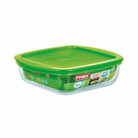 Pyrex Cook And Store Square Dish With Lid Green 350ml