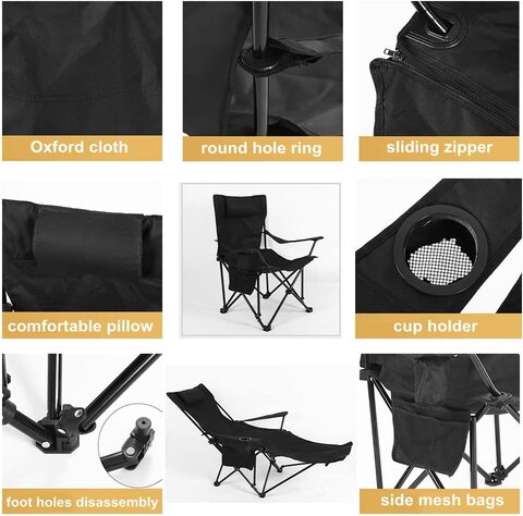 COOLBABY Portable Outdoor Camping Chairs,Beach Armchair,Sit and Lie Dual -purpose,With Cup Support, Net Pocket,Beach Folding Chair Fishing Chair,Black