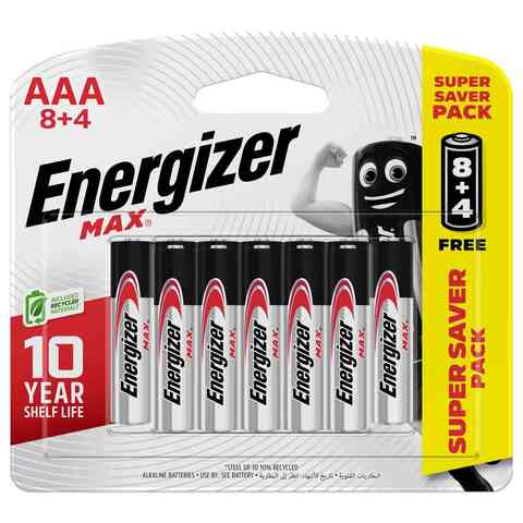 اشتري Energizer Max AAA Alkaline Batteries 1.5V  Pack of 12 في الامارات