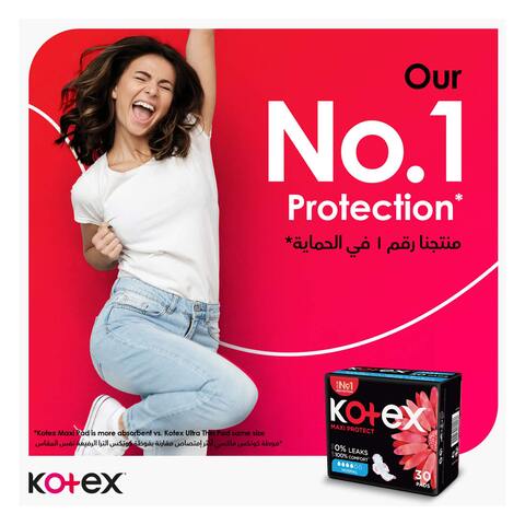 Kotex Maxi Protect Thick Pads, Normal Size Sanitary Pads with Wings, 50 Sanitary Pads