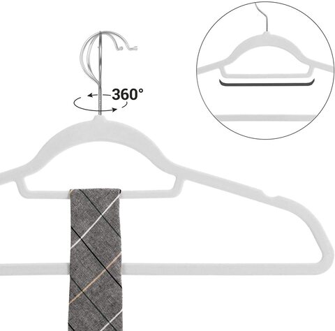 Red Dot Gift 50-Pack White Non-Slip Velvet Hangers 42cm With 360 Degree Rotatable Hook - Durable &amp; Slim - Non Slip Hangers For Coat Hangers - Pant Hangers (White, 50 Pack)