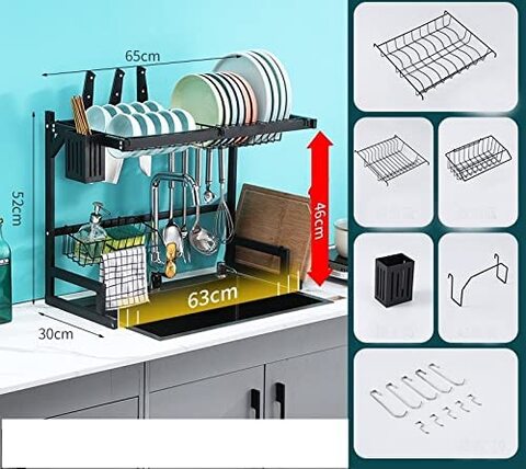 Eesyy Dish Drying Rack Dish Drainer Over Sink, 2-Tier Large Capacity Dish  Rack, Sink Organize Stand Shelf with Utensil Holder Hooks, Kitchen Dish  Washer Countertop Supplies Storage – Eesyy